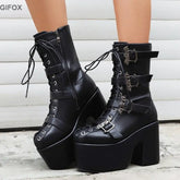 Brand New Big Size 43 Platform Gothic Cool Street Cosplay Halloween Gift Zipper Chunky High Heels Motorcycles Boots Shoes Woman